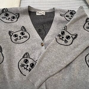 No Boundaries Gray Cat Pattern Cardigan